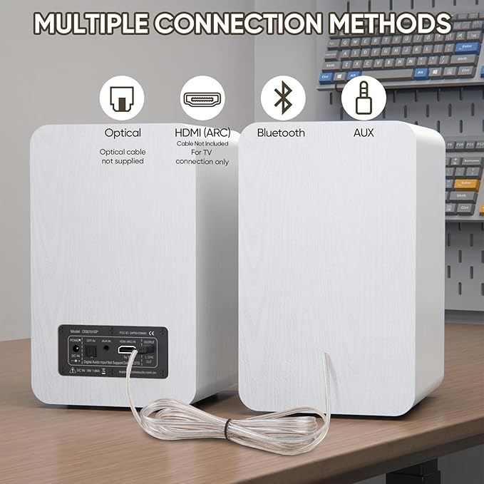 Saiyin Powered Bookshelf Speakers, 60W Record Player Speakers with 3.5 Inch Woofer, Bluetooth 5.0 Stereo Speakers with Optical/AUX/TV-ARC Connection for Gaming Monitor, Turntable, PC, TV