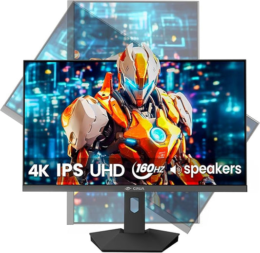 CRUA 27” 4K Gaming Monitor, UHD 3840x2160 160Hz IPS Screen, Height/Pivot/Swivel/Tilt Adjustable Vertical Monitor, Support AMD FreeSync, Built-in Speakers, 120% sRGB, PIP/PBP, HDMI 2.1 & DP 1.4-Black
