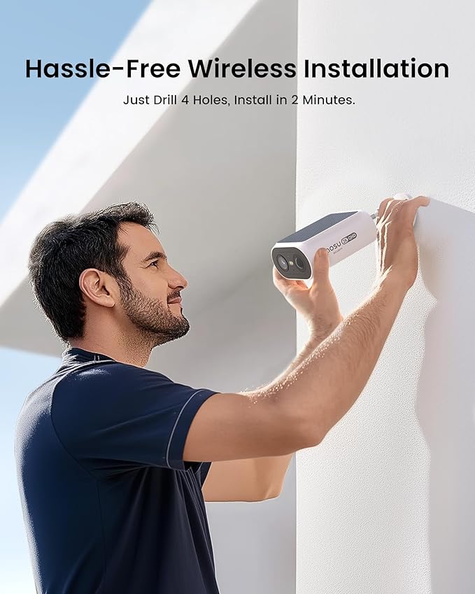 AOSU Solar Security Cameras Wireless Outdoor, 2Mins DIY Installation, No Subscription Cameras for Home Security System, Local Storage, 2K Color Night Vision for Surveillance, 2.4&5ghz WiFi, 2 Cam-kit