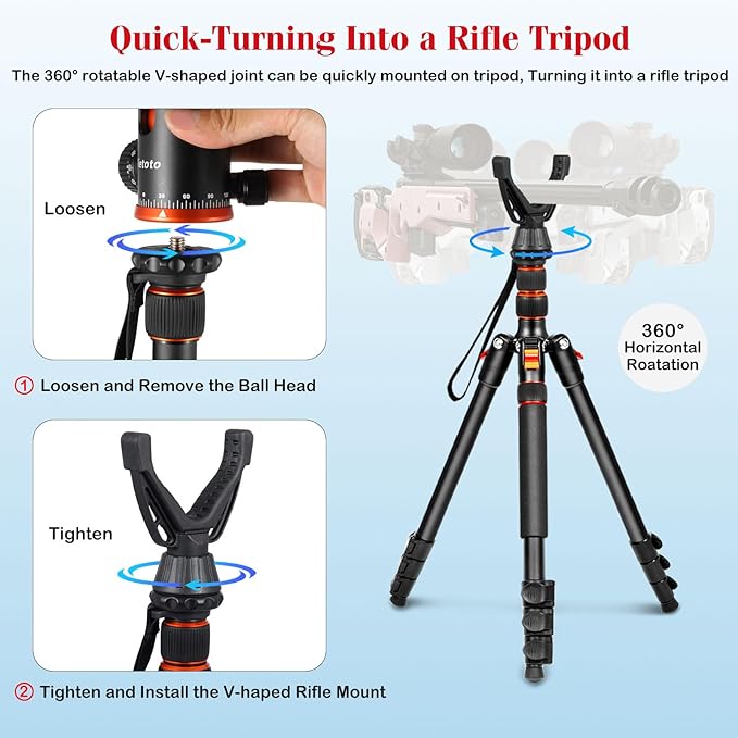 2 in1 Tripod for Camera & Hunting Tripods, 68" Camera Tripods & Monopods with Removable Handle, Aluminum Rifle Tripod & Shooting Stand, Heavy Duty Tripods for DSLR,Canon,Nikon,Sony, Extra Carry Bag
