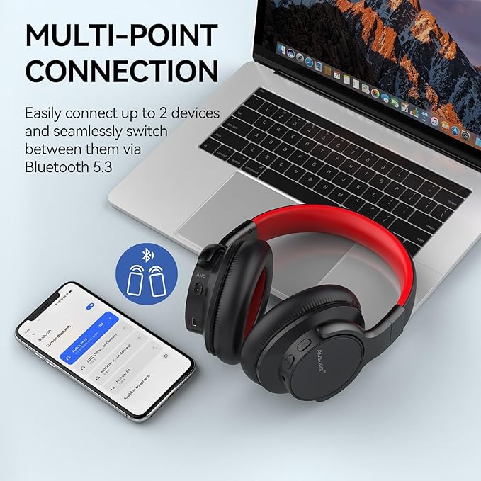 AUSDOM Active Noise Cancelling Headphones, Wireless Over Ear Bluetooth Headphones with Deep Bass, Memory Foam Ear Cups, 50H Playtime, Hi-Fi Stereo Audio, 3.5mm Wired Audio Jack, for Travel/Home/Office