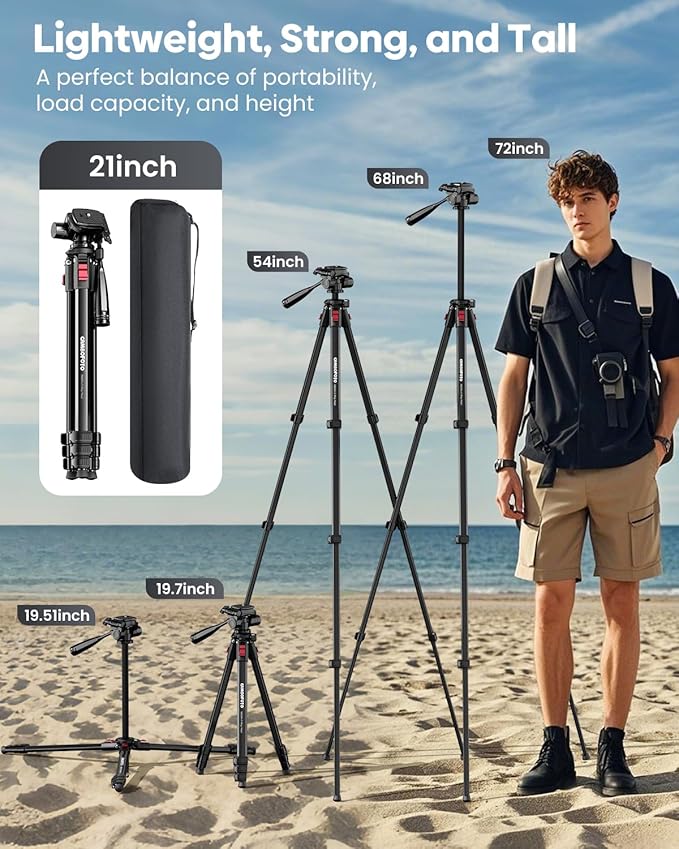 68" Lightweight Travel Camera Tripod Stand, Portable Aluminum DSLR/SLR Tripod and Carry Bag, for Photo, Video & Vlogging, Compatible with Canon/Nikon Camera