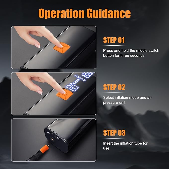 Tire Inflator Portable Air Compressor,150PSI Cordless Electric Air Pump for Car,Motorcycle,Bike Tires,Basketball & Sports Balls,with LED Light,Digital Pressure Gauge