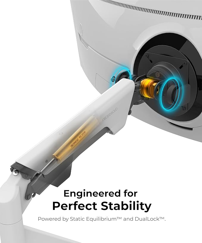 Heavy Duty Monitor Arm Desk Mount for 34-49 Inch Ultrawide Curved Monitors, Supports 14-38 lbs, Gas Spring Ergonomic Full Motion with Cable Management, Red Dot Design Awarded, White