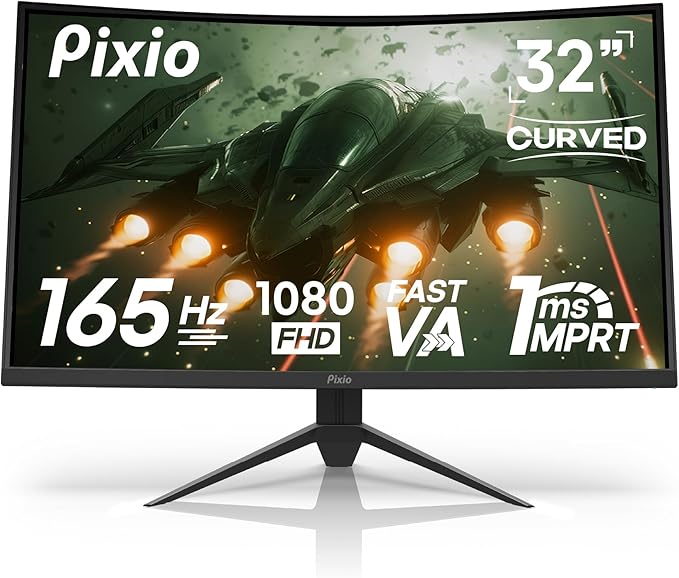 Pixio PXC325 32 inch 165Hz Refresh Rate FHD 1080p Resolution 1500R Curved VA Panel 1ms MPRT Response Time Adaptive Sync HDR Tilting Stand Gaming Monitor