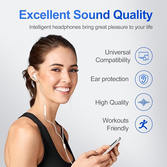 Wired Earbuds 3 Pack, in-Ear Headphones HiFi Stereo Earbuds, Wired Earphones with Microphone Volume Control Compatible with iPad, Laptop, MP3, Android Smartphones, Fits All 3.5mm Jack Device