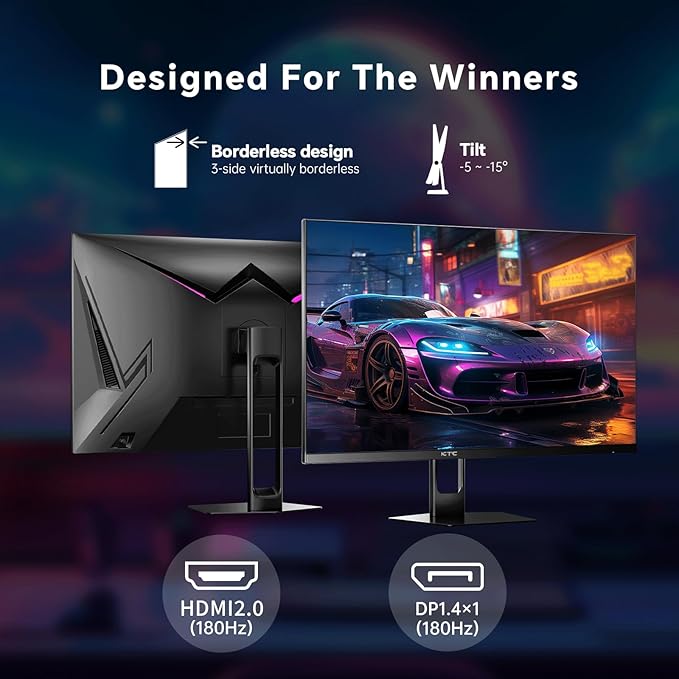 KTC 27 Inch Gaming Monitor 180Hz, Full HD 1920x1080 Fast IPS Computer Monitor, DP 1.4 & HDMI 2.1 Ports 1Ms FreeSync Frameless PC Gamer Monitor, HDR, VESA Mount, H27F22