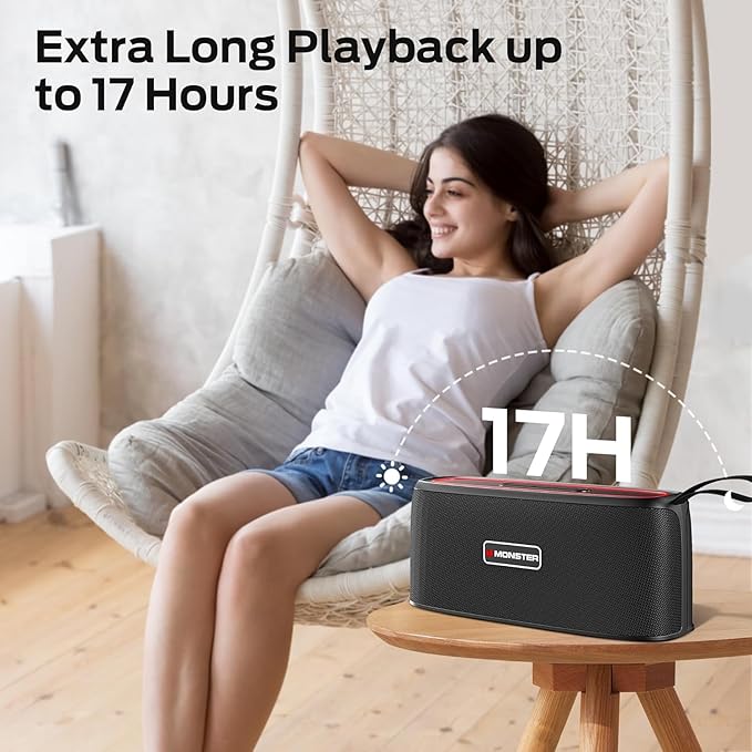 Monster Shock Portable Bluetooth Speaker, True Wireless Speaker, 30W Loud Stereo Sound, IPX6 Waterproof,17 Hours Playback, Bluetooth 5.4 TWS Pairing ，Outdoor Speakers with Handle