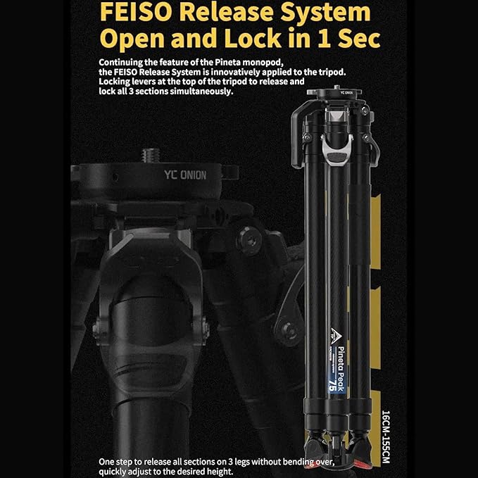 YC Onion PINETA Peak Carbon Fiber Tripod with Coconut 75mm Bowl Head, 35kg/77lbs Payload with Bowl Head, Adjustable Legs, One Step Release Travel Camera Tripod for Mirrorless, DSLR