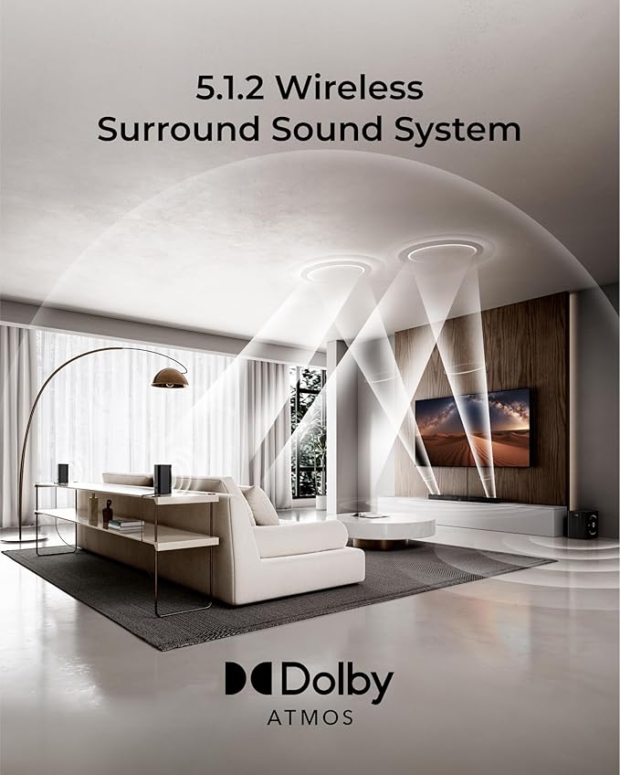 ULTIMEA Skywave X40 5.1.2ch Wireless Surround Sound System for TV, Sound Bar for Smart TV with Dolby Atmos, 530W Soundbar with Wireless Subwoofer, GaN Amplifier, 4K HDR Pass-Through, HDMI eARC, BT 5.4