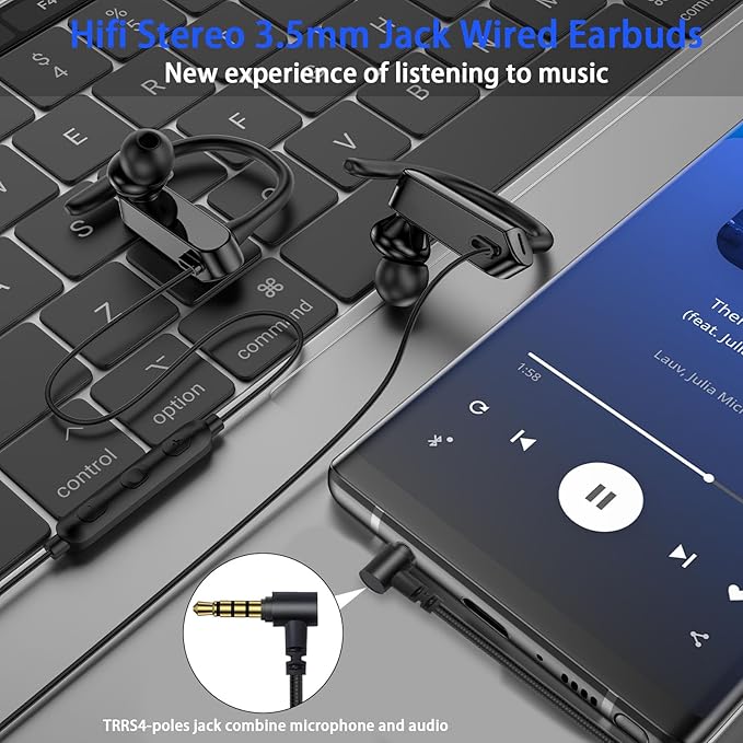 Wired Over Ear Earbuds with Microphone Ear Hook,3.5mm Sport Headphones 1.8M Long Wrap Around Ear Buds Wired for Chromebook Laptop iPad Plug in Headset for Kindle Fire Samsung A15 A14 Mp3 Player School