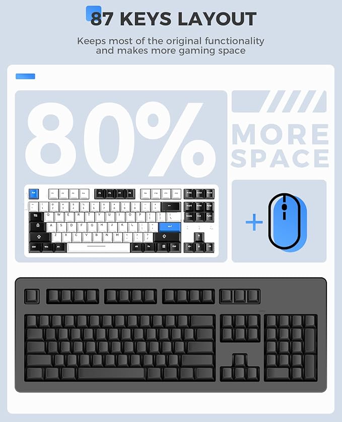 DAREU EK87PRO 80% Wireless Mechanical Keyboard,TKL Tri-Mode RGB Gaming Keyboard with Hot-Swappable South-Facing LEDs Socket,PBT Keycaps,Gasket Mount,6-Layer Padding,Custom Linear Switch for Win/Mac