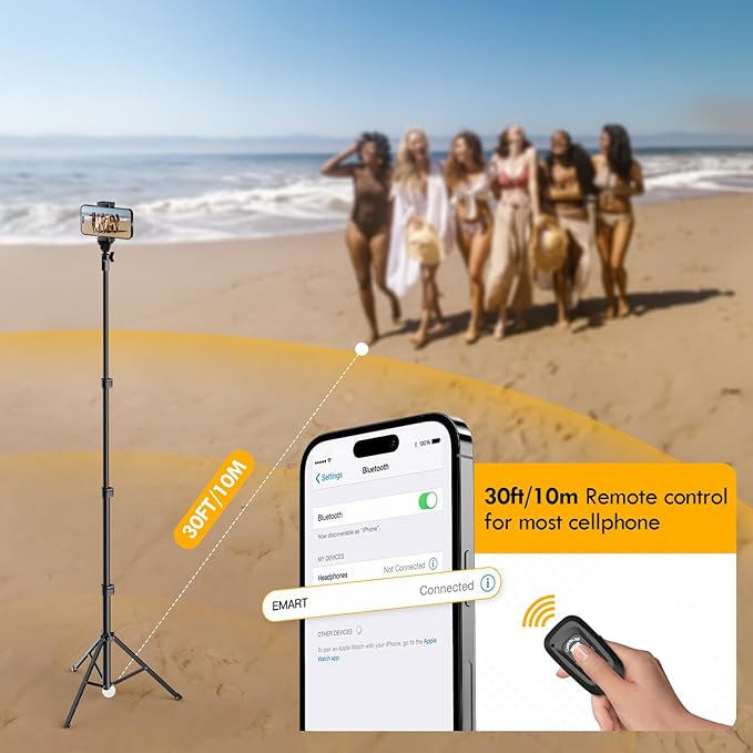 EMART 52’’ Cell Phone Tripod Stand for iPhone, Adjustable Floor Cellphone Tri Pod Holder with Remote, Portable Smartphone Compact Travel Selfie Stick for Video Recording Camera Ring Light Filming