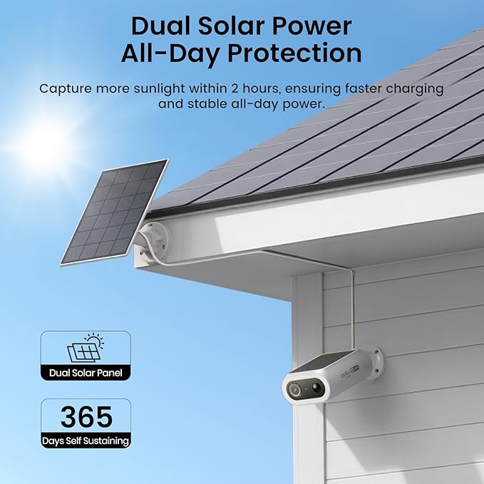 AOSU SolarCam P1 Max System Add-on Cam, 4K Security Camera Wireless Outdoor, Dual Solar Power, No Monthly Fees, Supports HomeCortex AI & Standalone Use