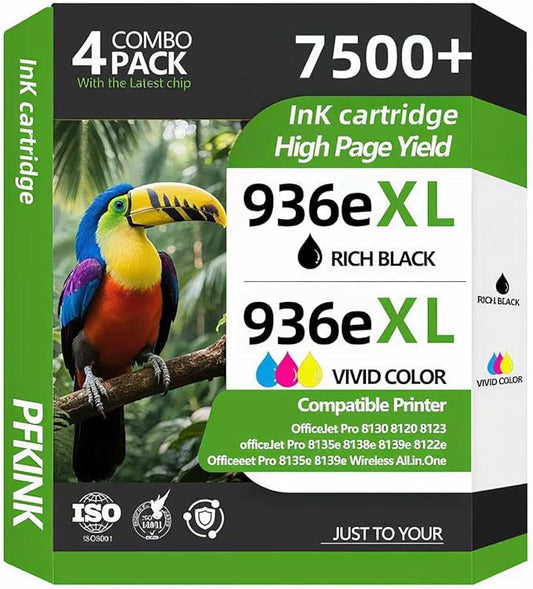 936e 936XL Ink Cartridges Combo Pack High Page Yield Compatible for HP 936 936e Ink Cartridge Work for OfficeJet Pro 9125e 9120e 9135e 9110b 9130b 9128e 9130b 9122e 9730e with Chip (4-Pack)