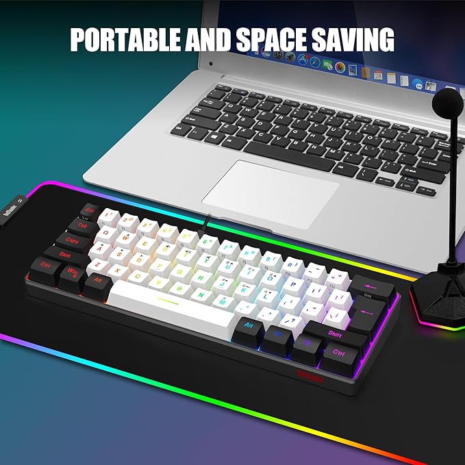 RedThunder 60% Gaming Keyboard and Mouse Combo, Ultra-Compact 61-Key RGB Backlit Mini Keyboard, Lightweight 7200 DPI Honeycomb Optical Mouse, RGB Wired Gaming Set for PC PS5 Xbox Gamer(White-Black)