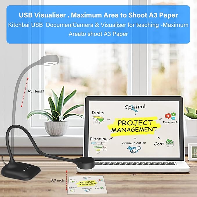 Document Camera for Teachers, Webcam and Overhead Camera for Classroom with Mic, LED Lights, Image Invert, Fold for Mac OS, Windows, Zoom, OBS Work with Distance Learning/Teaching, Live Demo