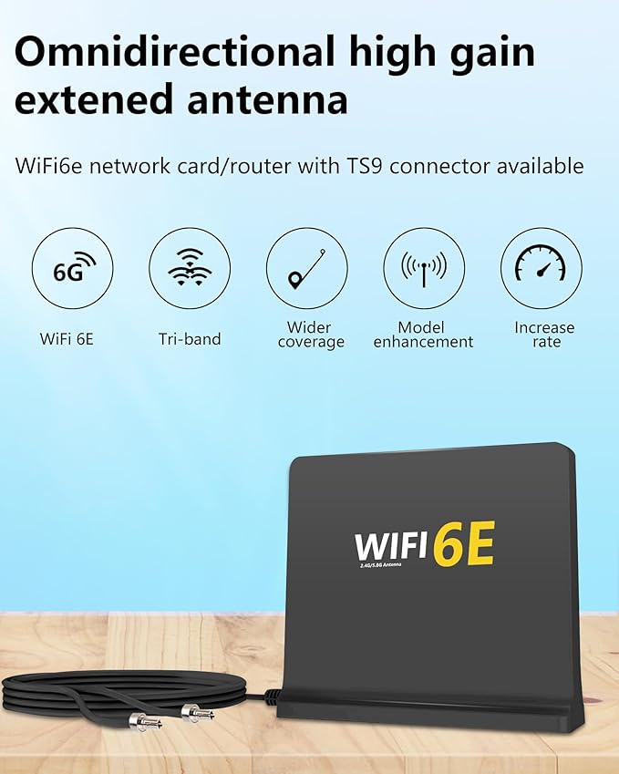 12dBi Tri-Band WiFi Antenna with TS9 Connector - Enhanced 2.4GHz, 5GHz, and 5.8GHz Signal Boosting - Includes 6FT Extension Cable & Magnetic Base - Compatible with Nighthawk M6