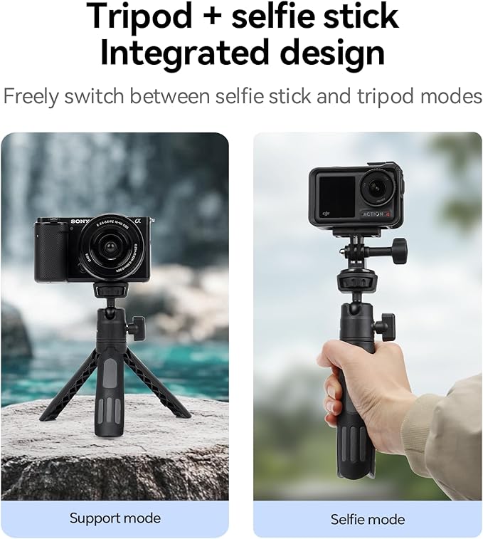 Portable Cell Phone Tripods & Desktop Tripod & Extendable Selfie Stick (18-45cm), 360° Phone Clip & Cold Shoe Mounts - for iPhone/Samsung/GoPro/DJI/Canon/Sony Cameras/Lights