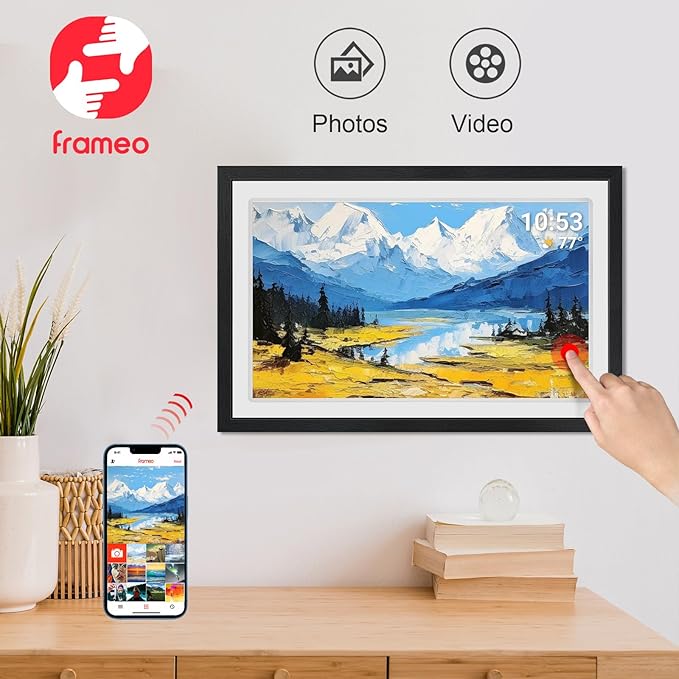 21.5inch FRAMEO Digital Photo Frame with 1920x1080 FHD IPS LCD Touch Screen, Dual-WiFi Share Moments via Frameo, 32GB Storage, USB Drive/SD Card Extend Storage, Auto-Rotate, Wall Mountable with VESA