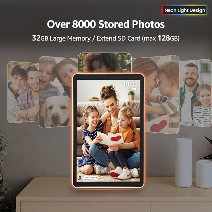 ApoloSign Neon Light Digital Picture Frame - 10.1" HD Display | AI Color-Changing LED Strip Digital Photo Frame | Quick Share Photos/Videos, Easy Setup in Frameo App | Best Digital Frame for Gifting