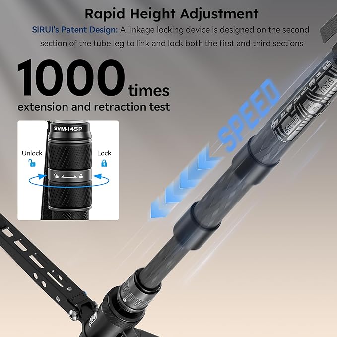 SIRUI Carbon Fiber Monopod, 57" Camera Monopod with Pedal Feet, One-Step Height Adjustment with Twist Lock, Compact & Rapid System for DSLR Camera, Max Load 22lbs/ 10kg, SVM-145P
