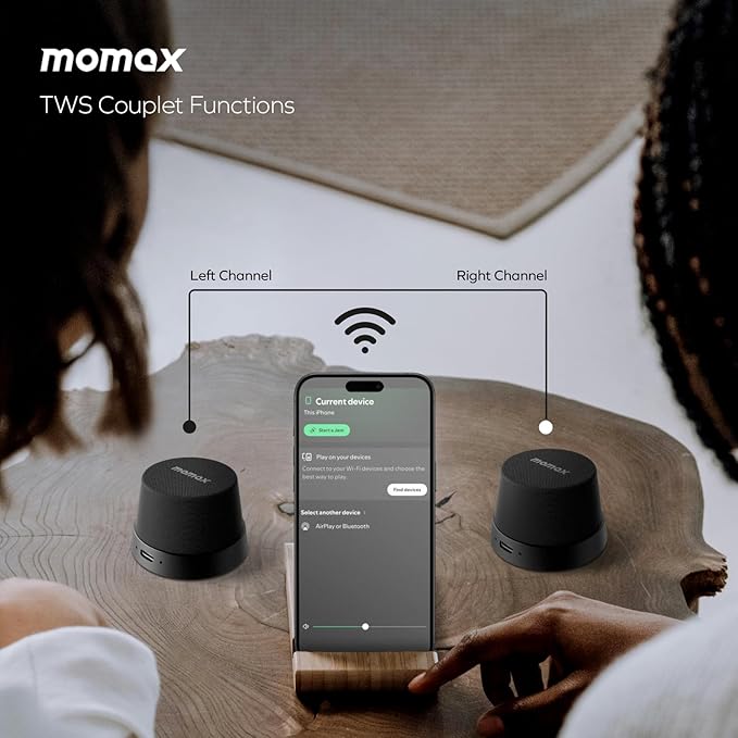 MOMAX Magnetic Portable Speaker Wireless, IPX6 Waterproof Shower Speaker Small with Bass, 12H Playtime, TWS Pairing, Magnetic Cell Phone Stand for Outdoor, Gift Ideas