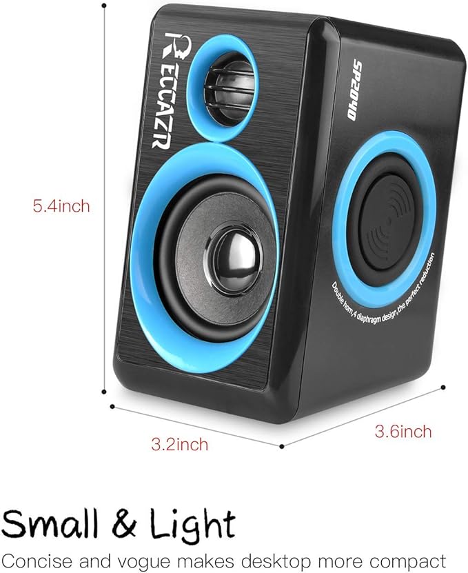 RECCAZR SP2040 Surround Computer Speakers with Deep Bass USB Wired Powered Multimedia Speaker for PC/Laptops/Smart Phone Built-in 4 Loudspeaker Diaphragm(Blue)