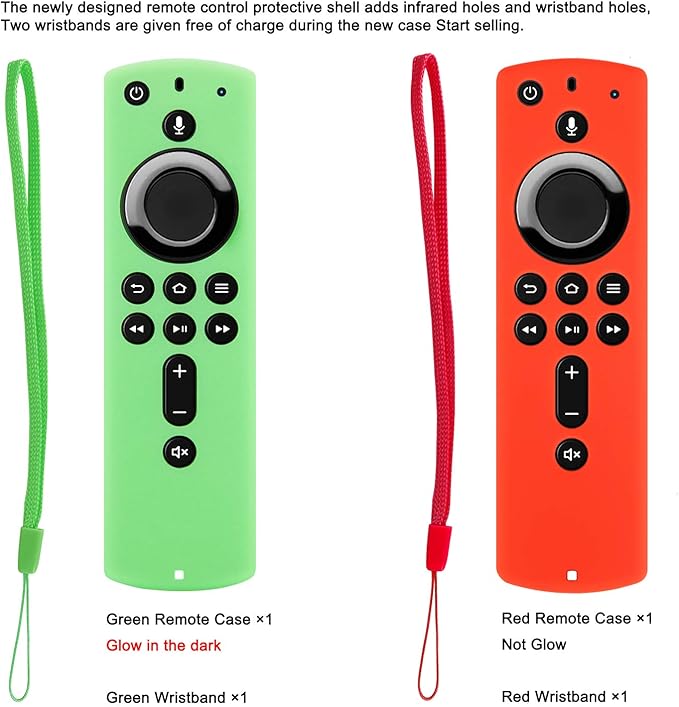 [2 Pack] Pinowu Firestick Remote Cover, Silicone Firetv Remote Case Compatible with Fire TV Stick 4K (2018) Alexa Voice Remote Control (Green Glow & Red Not Glow)