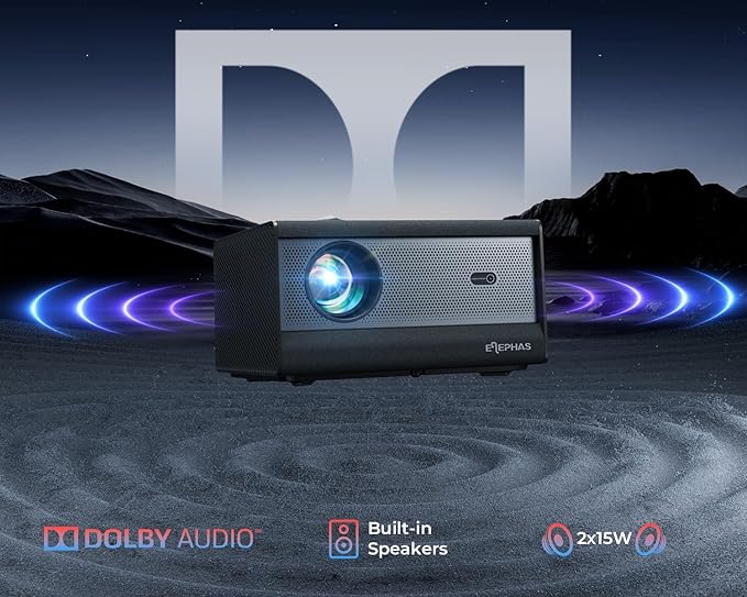 [1200 ANSI/Netflix-Licensed/30W Dolby Audio] ELEPHAS Smart 4K Projector with WiFi and Bluetooth, Dust-Proof Sealed UHD Video Projector, Auto Focus/Keystone, Portable Home Theater for Indoor/Outdoor