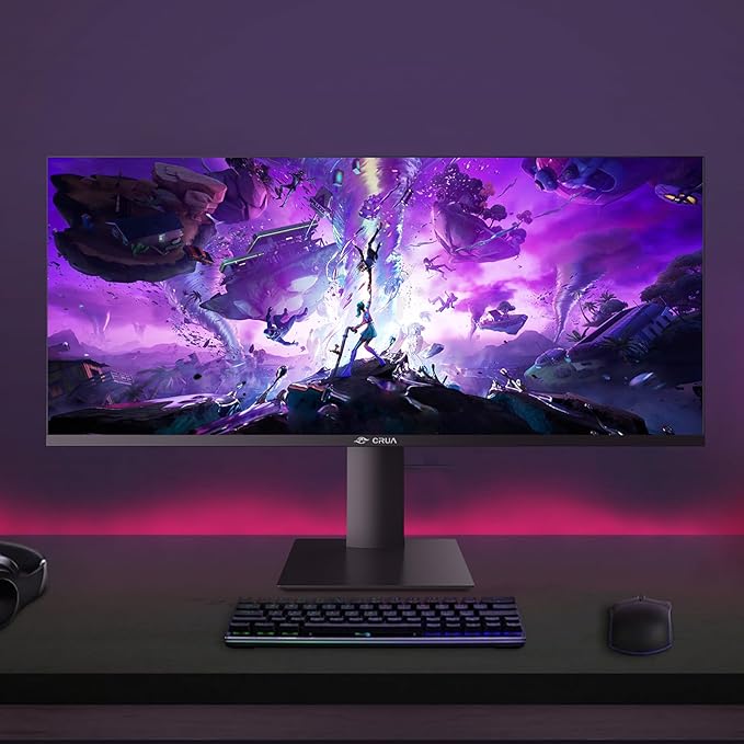 CRUA 34" Gaming Monitor, IPS WQHD(3440×1440P) 144Hz/165Hz Computer Monitor, 21:9 UltraWide Screen, 380cd/m², 120% sRGB, Support AMD FreeSync, Height Adjustable and with Speakers, Wall Mountable-Black