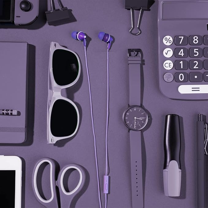 Panasonic ErgoFit Wired Earbuds With Microphone, 3.5mm Jack Wired Headphones with Mic and Call Controller, Ergonomic Custom-Fit Earpieces (S/M/L), for Phones and Laptops - RP-TCM125-V (Purple)