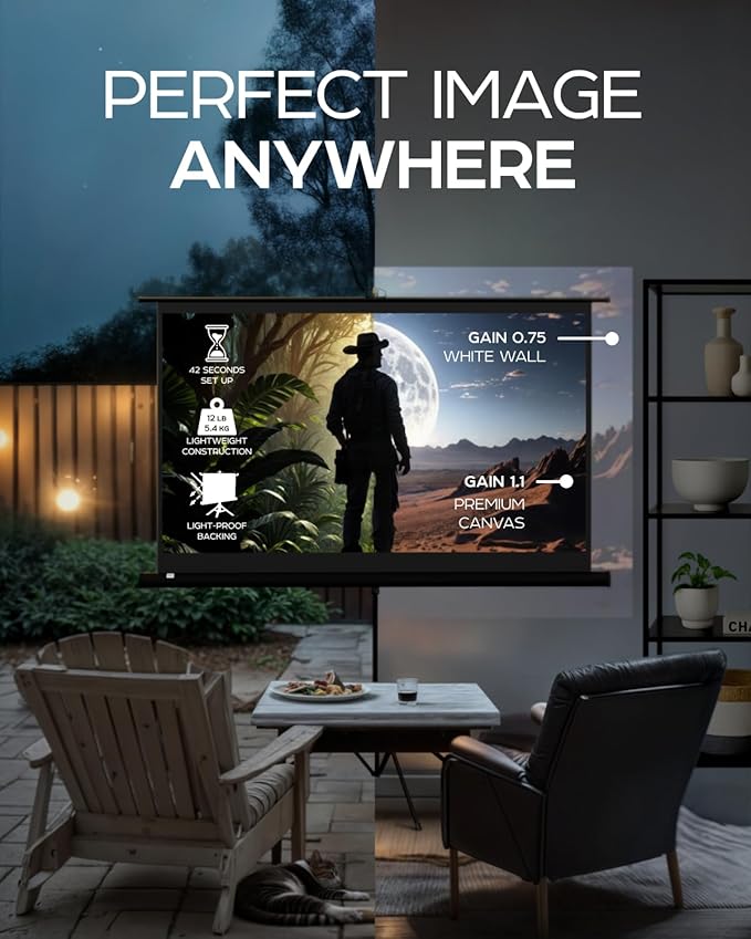 Projector Screen with Stand 60 inch - Indoor and Outdoor Projection Screen for Movie or Office Presentation - 16:9 HD Premium Wrinkle-Free Tripod Screen for Projector with Carry Bag and Tight Straps