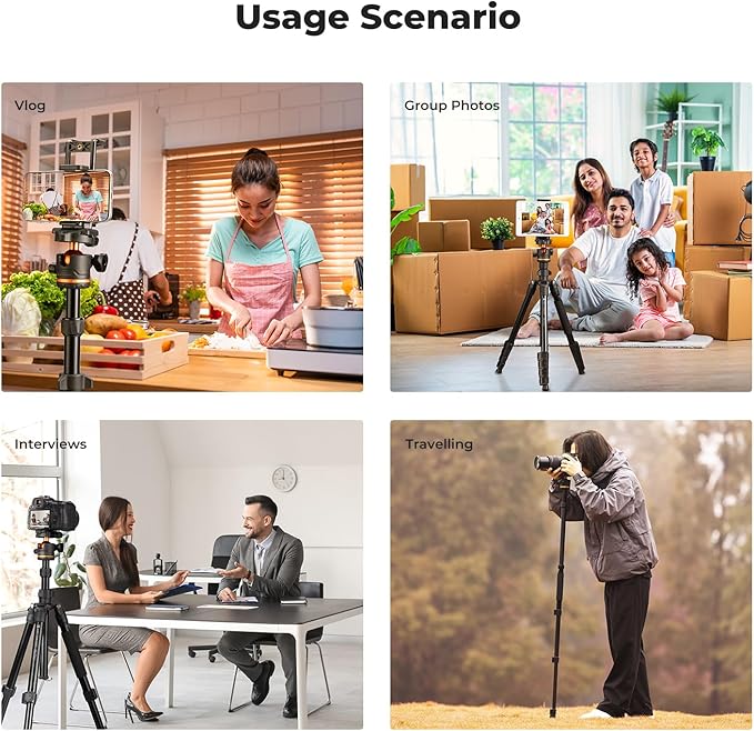 K&F CONCEPT 76" Camera Tripod, Travel Tripod for Camera with 360° Ball Head & Phone Holder, Max Load 17.6lbs, Detachable Monopod, Compact Tripod for DSLR/Smartphone Photography