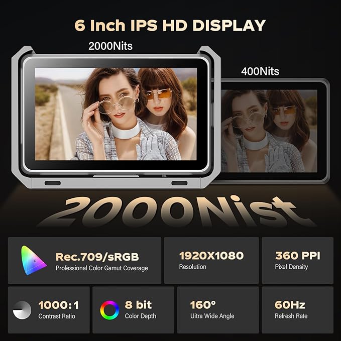 VILTROX DC-X3 Cage 6" SDI Camera Field Monitors 2000nits Super Bright Daylight Viewable External Monitor for 4k HDMI DSLR Touchscreen Monitor for Sony Canon Nikon with Sunshield 2200 MAh Battery