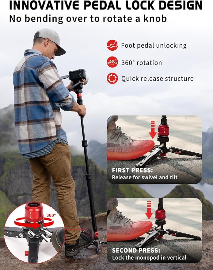 IFOOTAGE Cobra 3 A150S Strike Monopod with Fluid Head,59" Camera Monopod with Pedal Locking Control,One-Step Rapid Height Adjustment,Professional Photography Monopod(A150S&Komodo K5S)