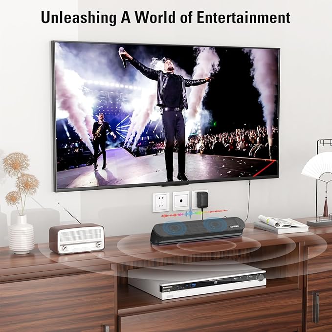 2.1ch Small Sound Bar for TV, Soundbar with Bluetooth/ARC/Opt/AUX Connect, Auto Volume Boost, 3 Equalizer Modes, 2 in 1 Detachable Soundbar for TV/PC/Gaming/Projectors