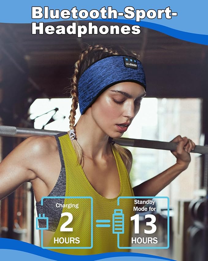 LC-dolida Sleep Headphones Wireless Bluetooth Headbands, Women Sports Earphones Sweat Head Bands, Over-Ear Headphones Headbands for Women's Hair Ultra-Thin Perfect for Side Sleepers Workout Yoga
