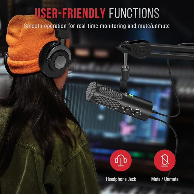 FIFINE XLR/USB Podcast Dynamic Microphone for Streaming, Studio XLR Microphone, PC Streamer Mic All Metal with Mute Button, Headphone Jack, for Vocal Voice Over Music Recording-AmpliTank Tank3