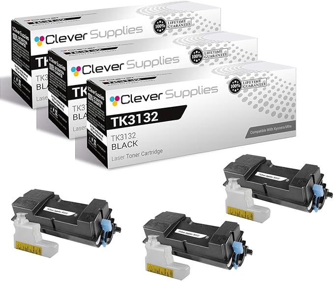 Clever Supplies CS Replacement Toner Cartridge Compatible with Kyocera-Mita TK3132 Black ECOSYS M3560idn, FS-4300DN Black 3 Pack