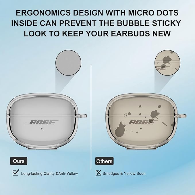 for Bose Ultra Open Earbuds Case Clear 2024,Full Protective Shockproof Soft Transparent TPU Cover for Bose Open Ear Wireless Earbud Headphone Accessories with Carabiner and Cleaning Pen-Black