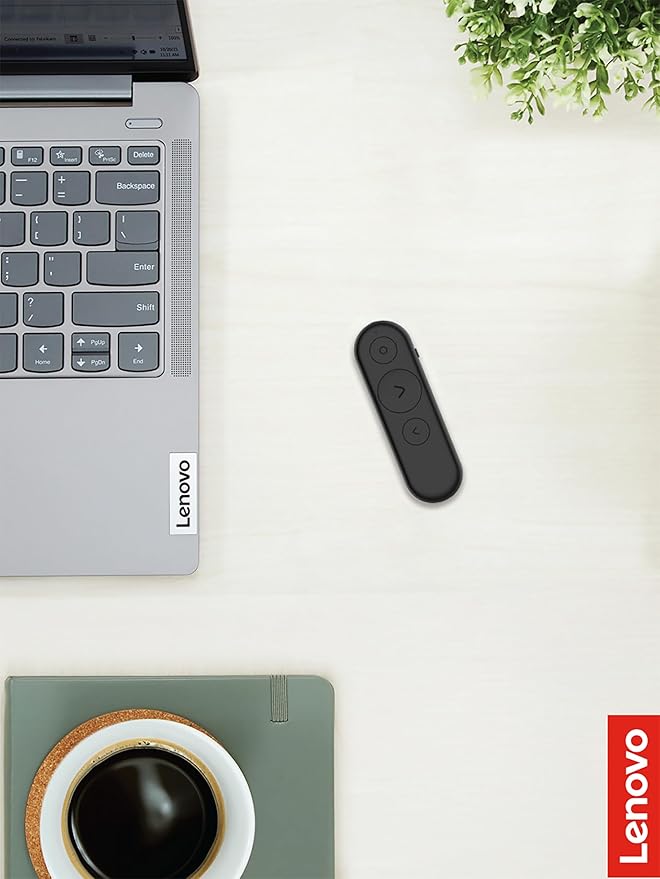 Lenovo Portable Rechargeable Presentation Remote, Wireless, Bluetooth, Digital Pointer, Lightweight, 30M Range, Black