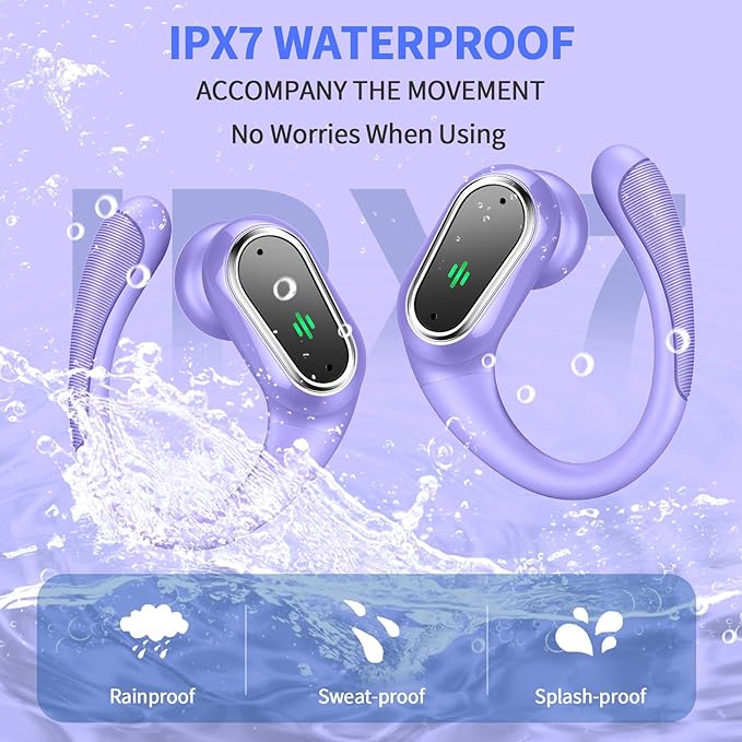 Wireless Earbuds, 2025 Bluetooth 5.4 Headphones Sport, Bluetooth Earbuds with ENC Noise Canceling Mic, 50H Stereo Wireless Headphones IP7 Waterproof with Earhooks, Dual LED Display for Workout/Running