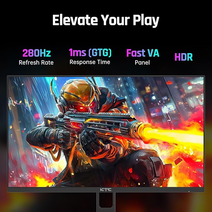 KTC 27'' 280Hz 240Hz Gaming Monitor 1ms GTG 350nits Fast VA 1080P Tilt 126% sRGB Adaptive Sync 4000:1 Contrast Ratio HDR DisplayPort 1.4/HDMI 2.0 VESA