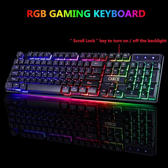 RGB Gaming Keyboard and Colorful Mouse Combo,USB Wired LED Backlight,Letter Glow,Mechanical Feeling for Laptop PC Computer Game and Work
