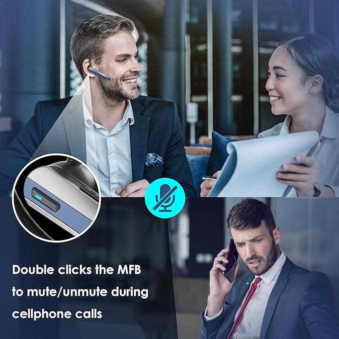 Bluetooth Headset with Microphone, Wireless Earpiece with Charging Case for Cellphones, PC, Single Ear Headset with Mute for Trucker Driver, Remote Work, Skype, Zoom, Teams, Call Center