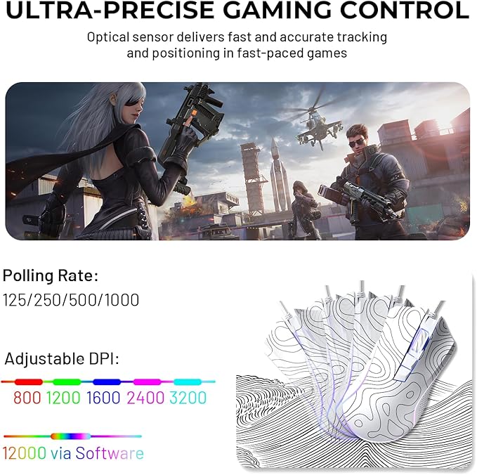 XVX G705 Wired Gaming Mouse, 12000 DPI RGB Gaming Mouse with 12 Backlit Modes & 7 Macro Buttons, PC Gaming Mice Support DIY Keybinding, Mouse Gamer Computer Mouse for Laptop PC Mac Windows,Topographic