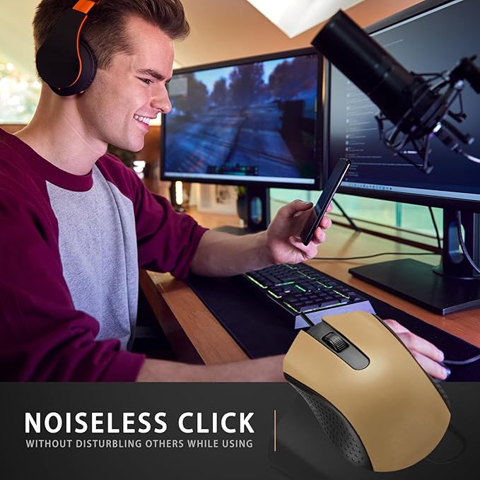 Bonuci 30 Pcs USB Wired Mouse Computer 3 Button Mice Bulk Corded USB Mouse for PC Desktop Laptop Computer Office School Home Classroom Supplies (Gold)