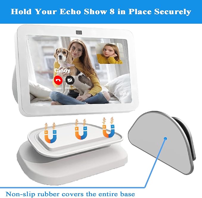 Adjustable Stand for All-new Echo Show 8 (3rd Gen, 2023 release), Smart Display Magnetic Stand Mount Compatible with Echo Show 8 (3rd Gen), with 360 Degree Rotation Tilt and Anti-Slip Base (White)