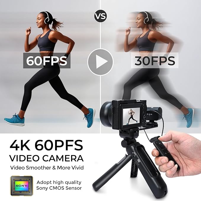 4K Vlogging Camera with Creator Kits 5K Digital Camera for Photography 64MP Video Camera with Flip Screen, Microphone, Powerbank Tripod, Wide-Angle & Macro Lens, Remote Control, Batteries